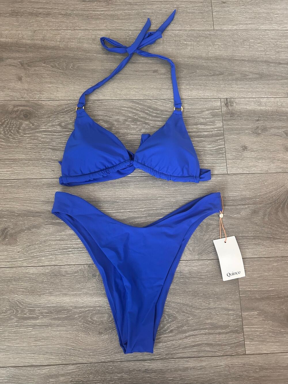 New Quince Italian Triangle Top & High-Leg Bikini Bottom Size Large MSRP $51